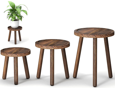 Vecxoty 3-Pack wood plant stands on display for varied plant sizes