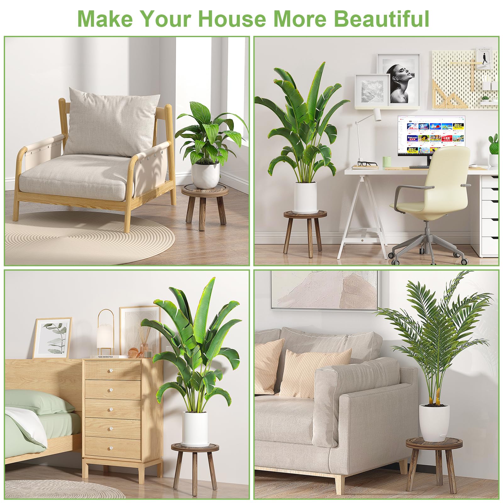 Vecxoty mid-century wood plant stool enhances living rooms with stable elevation