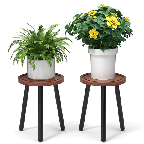 Vecxoty espresso wood plant stand set, 16.7-inch tall, ideal for duo display in living spaces.