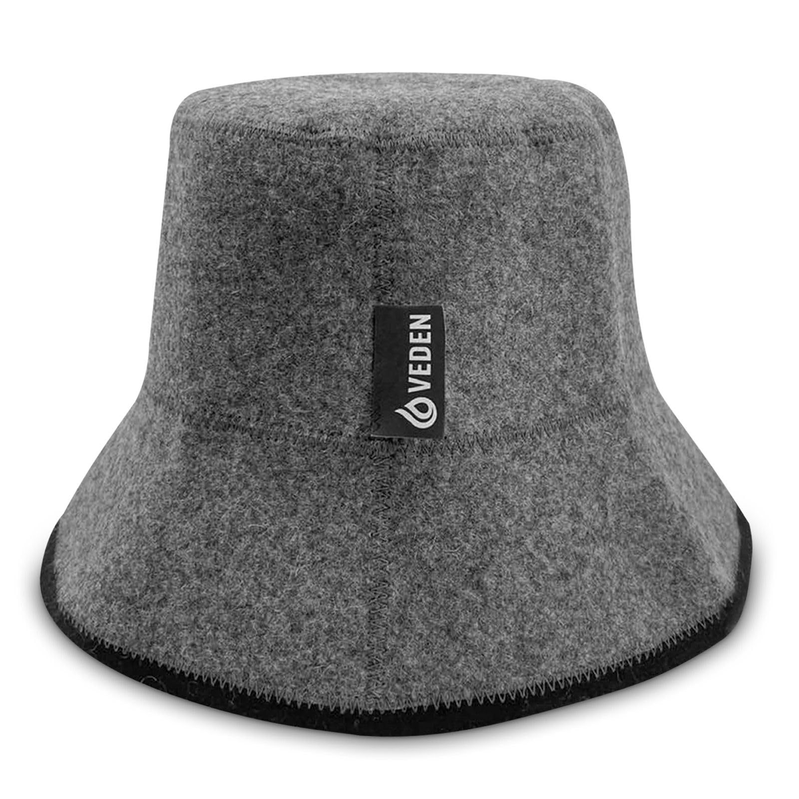 VEDEN sauna hat front view highlighting premium merino wool for heat insulation.