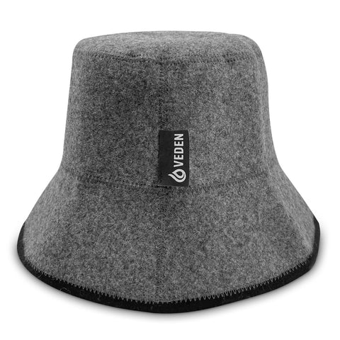 VEDEN sauna hat front view highlighting premium merino wool for heat insulation.