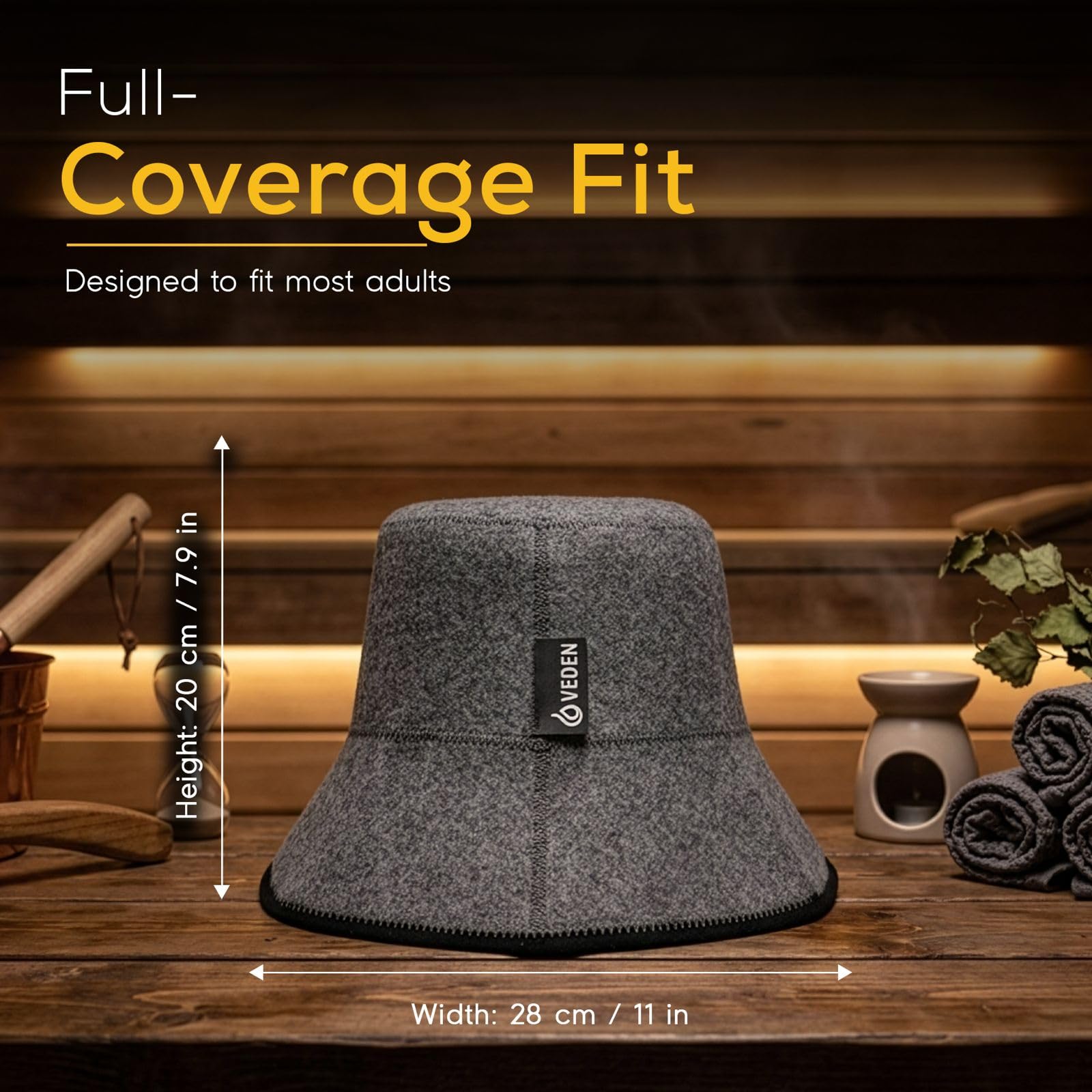 VEDEN sauna hat side view showing ergonomic fit and breathable warmth.