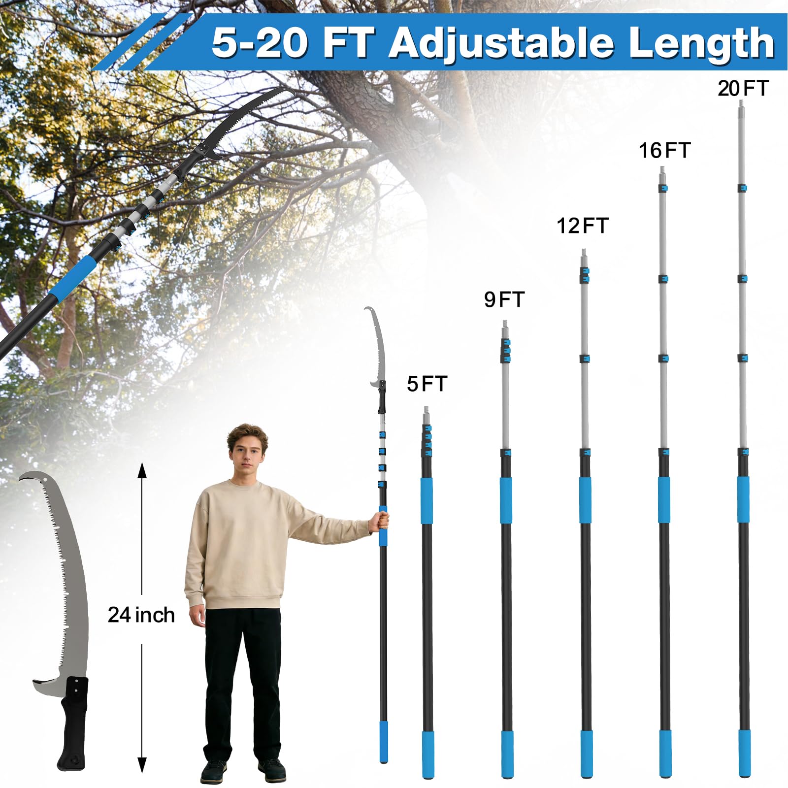 Veebuyla telescoping pole shows secure flip-tab locks for stability.