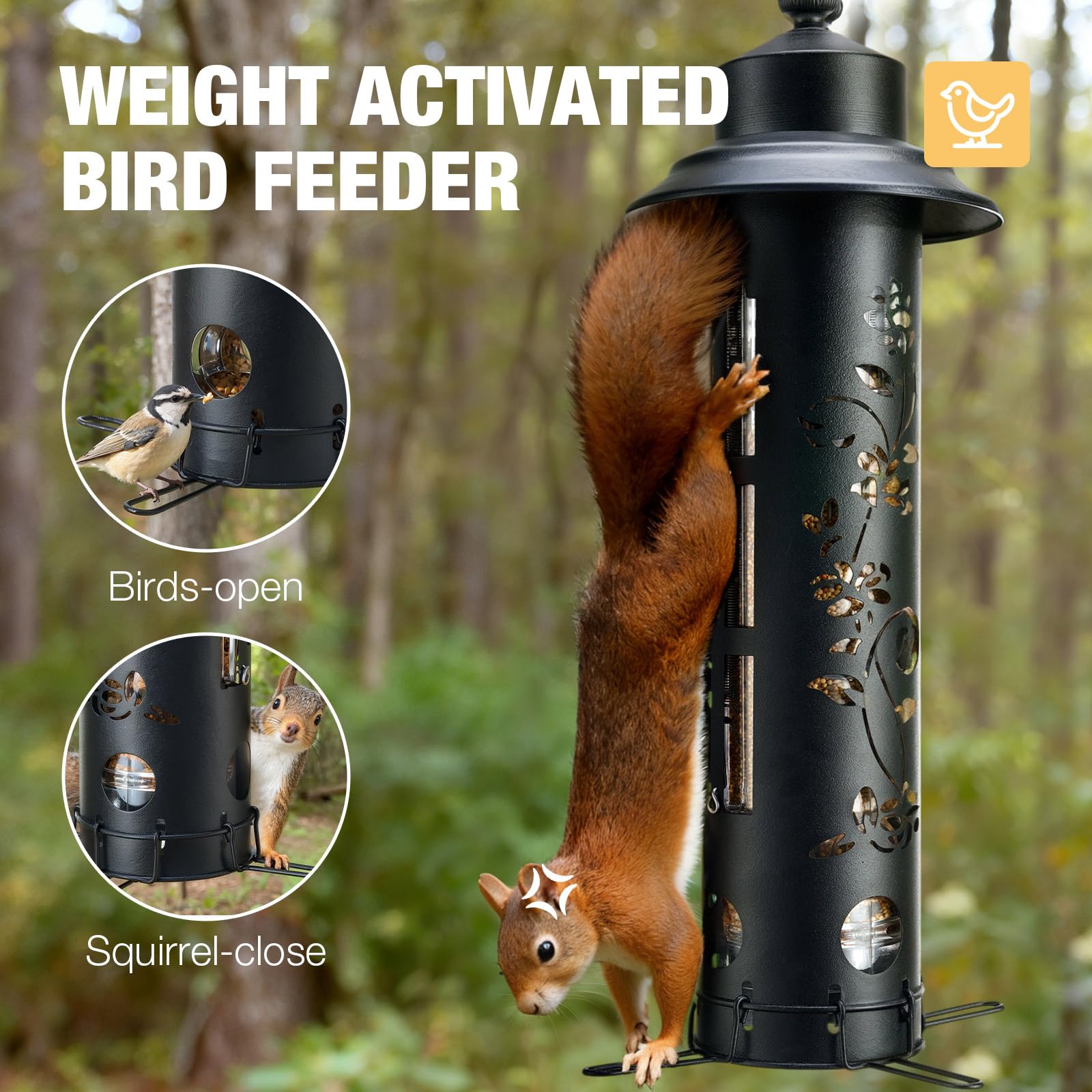 Veehoo metal outdoor feeder stands strong against wind and snow.