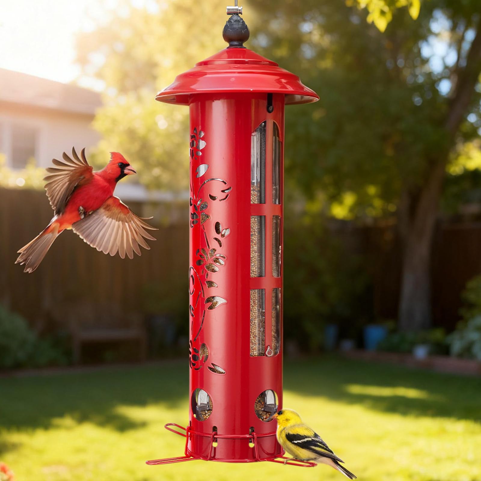 Veehoo Durable metal construction withstands wind and snow in outdoor settings.