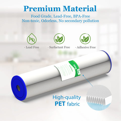 Vegebe pleated sediment cartridge provides efficient sediment removal in 20x4.5 housing.