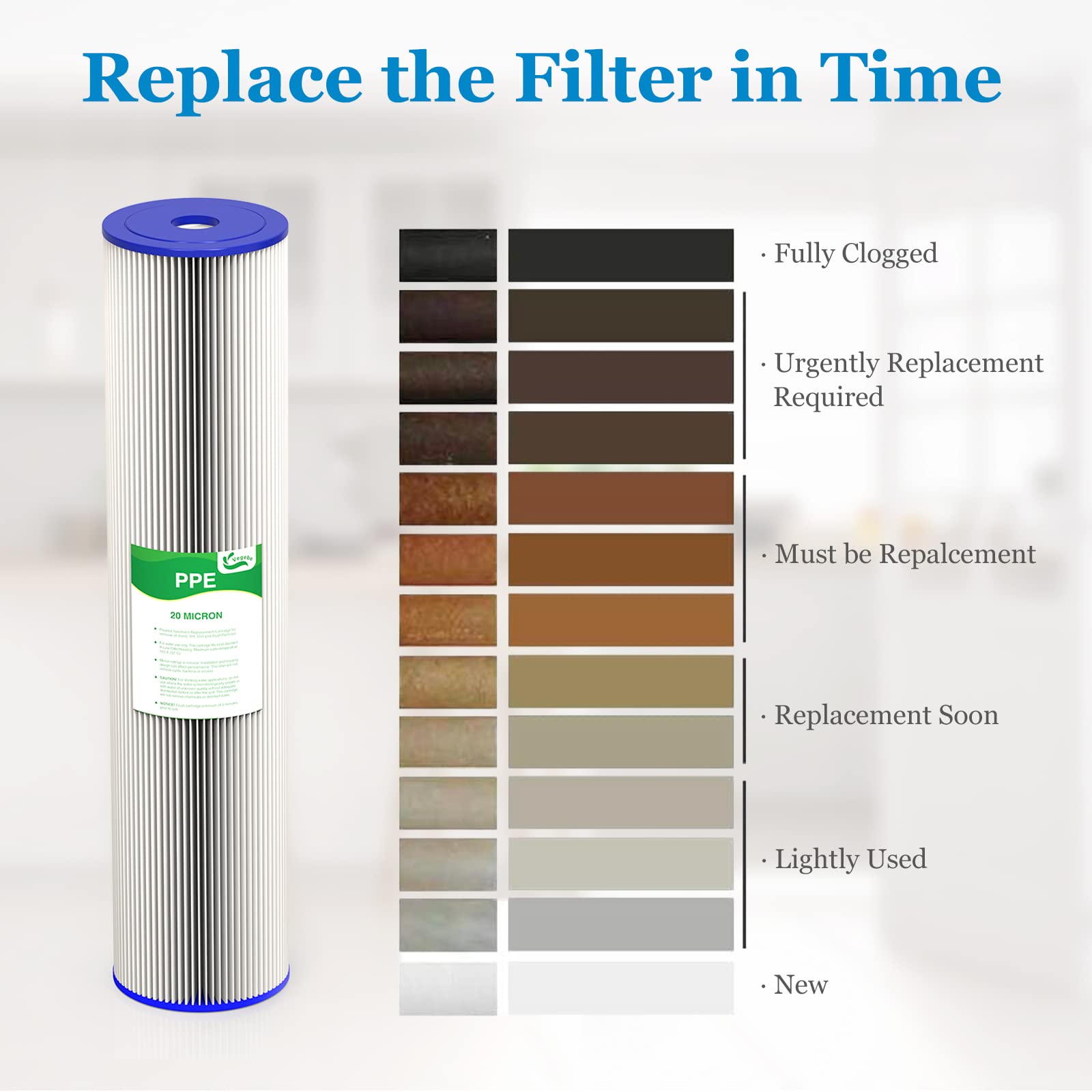 Vegebe 20-inch filter maintains stable, continuous flow for daily use.