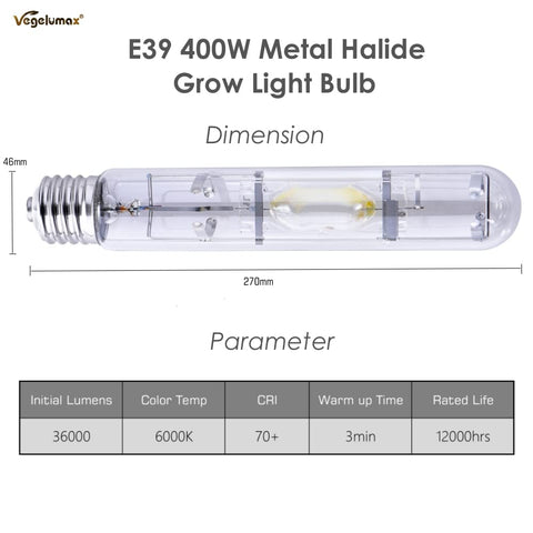 Vegelumax MH400W blue-violet spectrum glow supporting vegetative growth