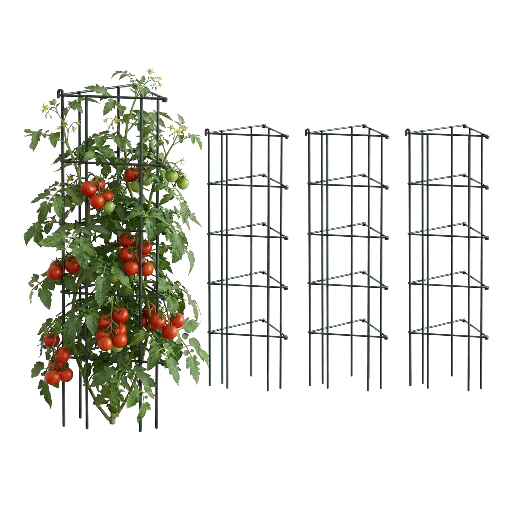Vego Garden 3-Panel tomato cage front view demonstrates modular, tool-free assembly for flexible plant support