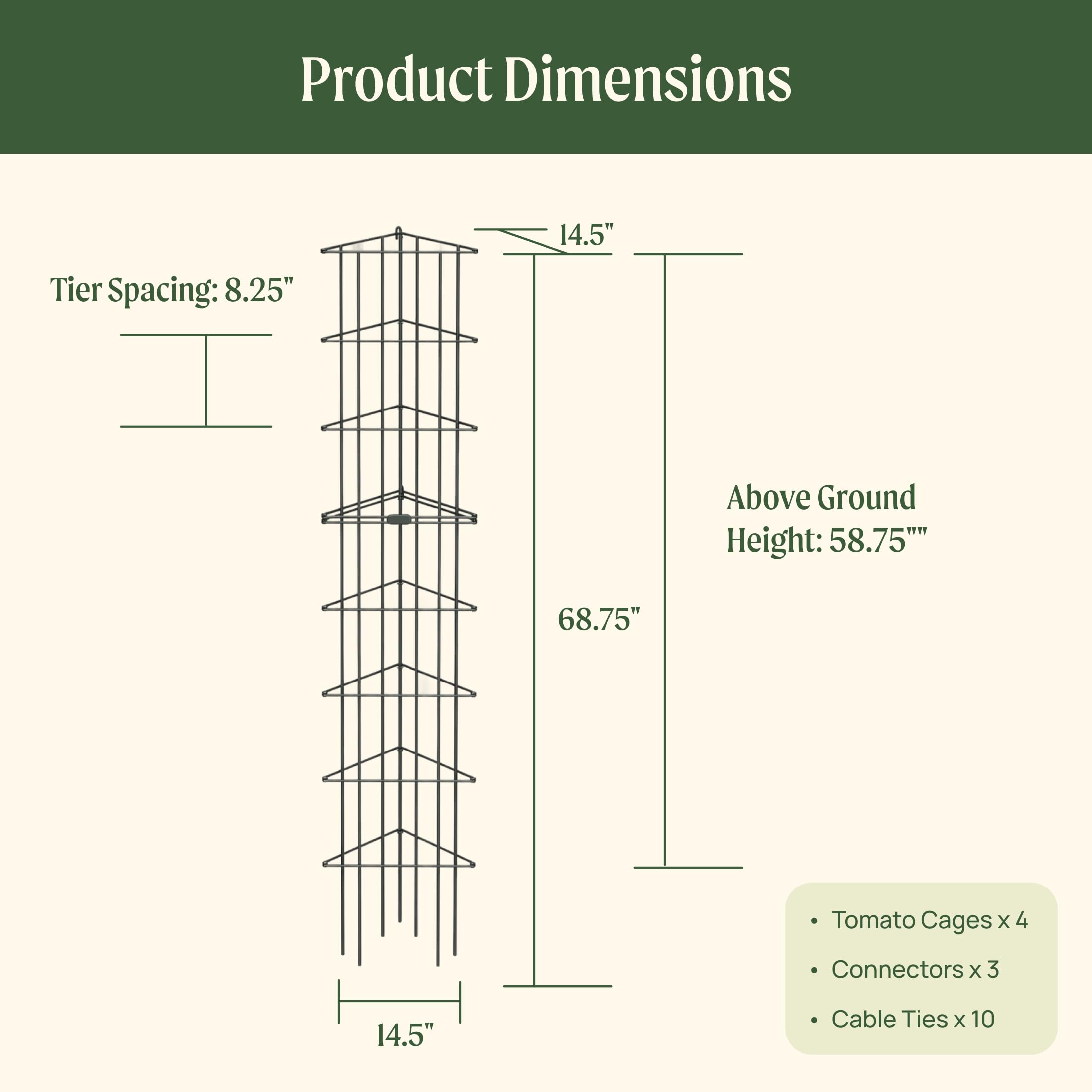 Vego Garden 3-Panel tomato cage green finish blends with outdoor spaces