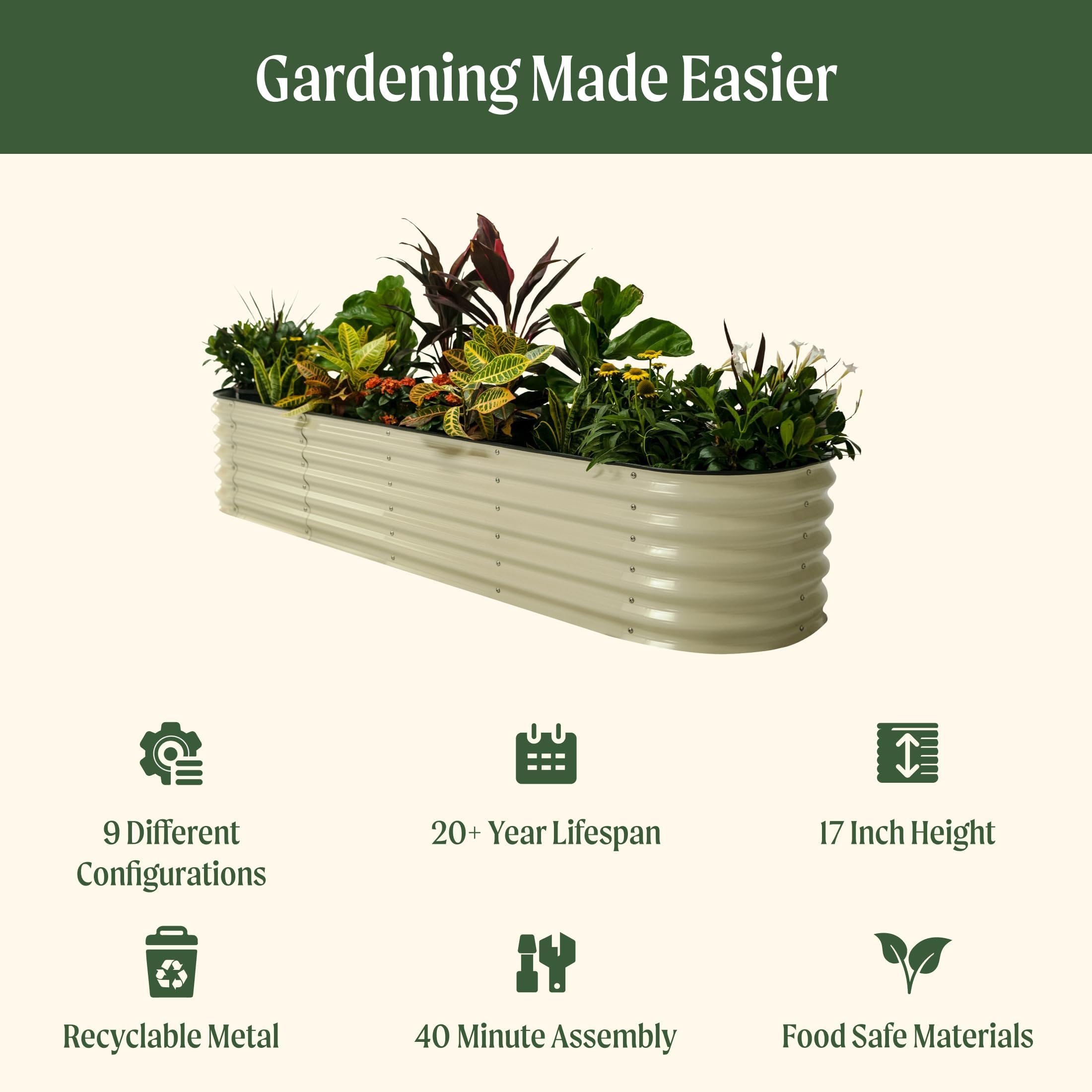 Vego Garden easy-assembly diagram showing quick setup