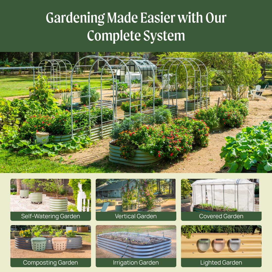Vego Garden nine configurations illustrating customizable bed layouts