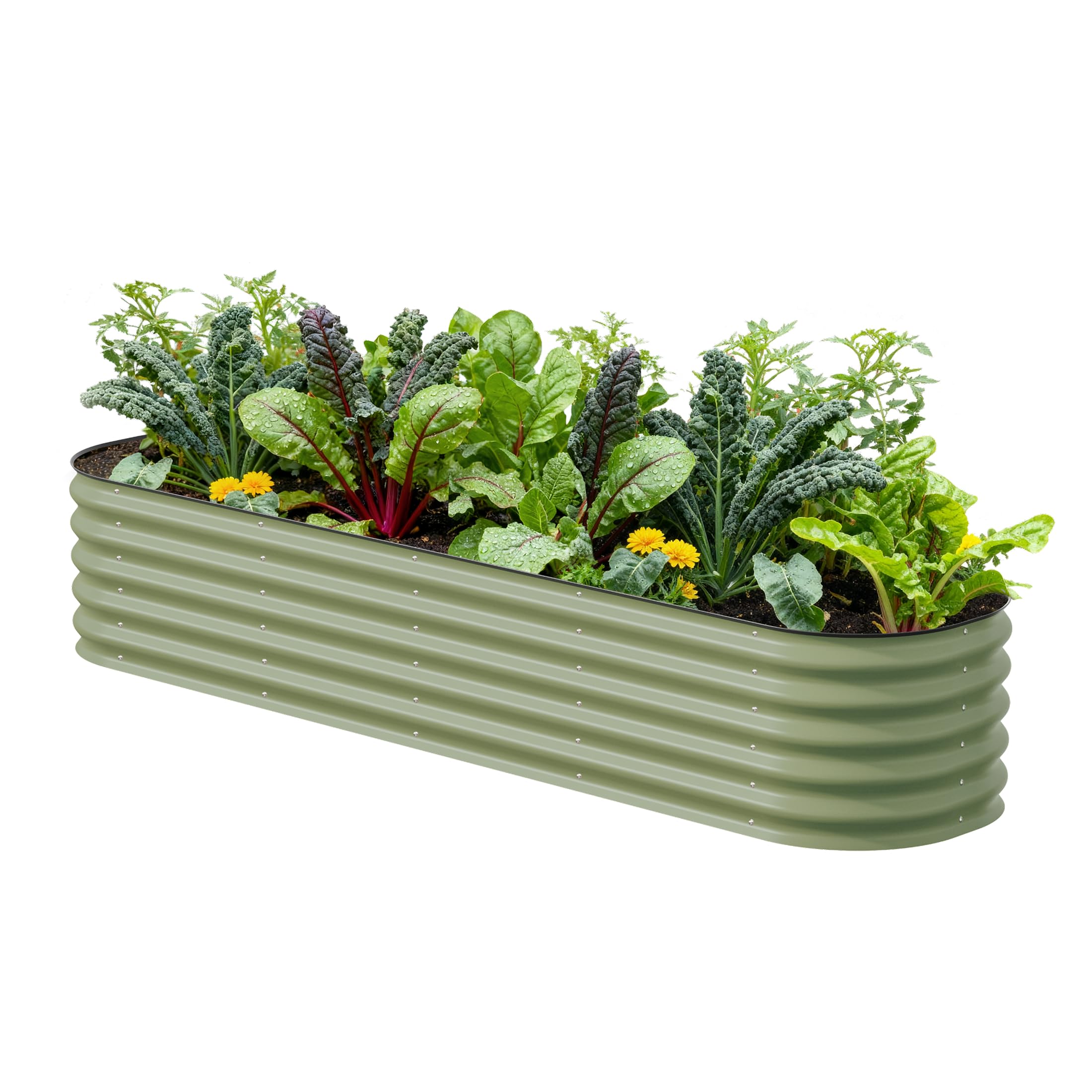 Vego Garden olive green raised bed assembly shows modular design for flexible layouts