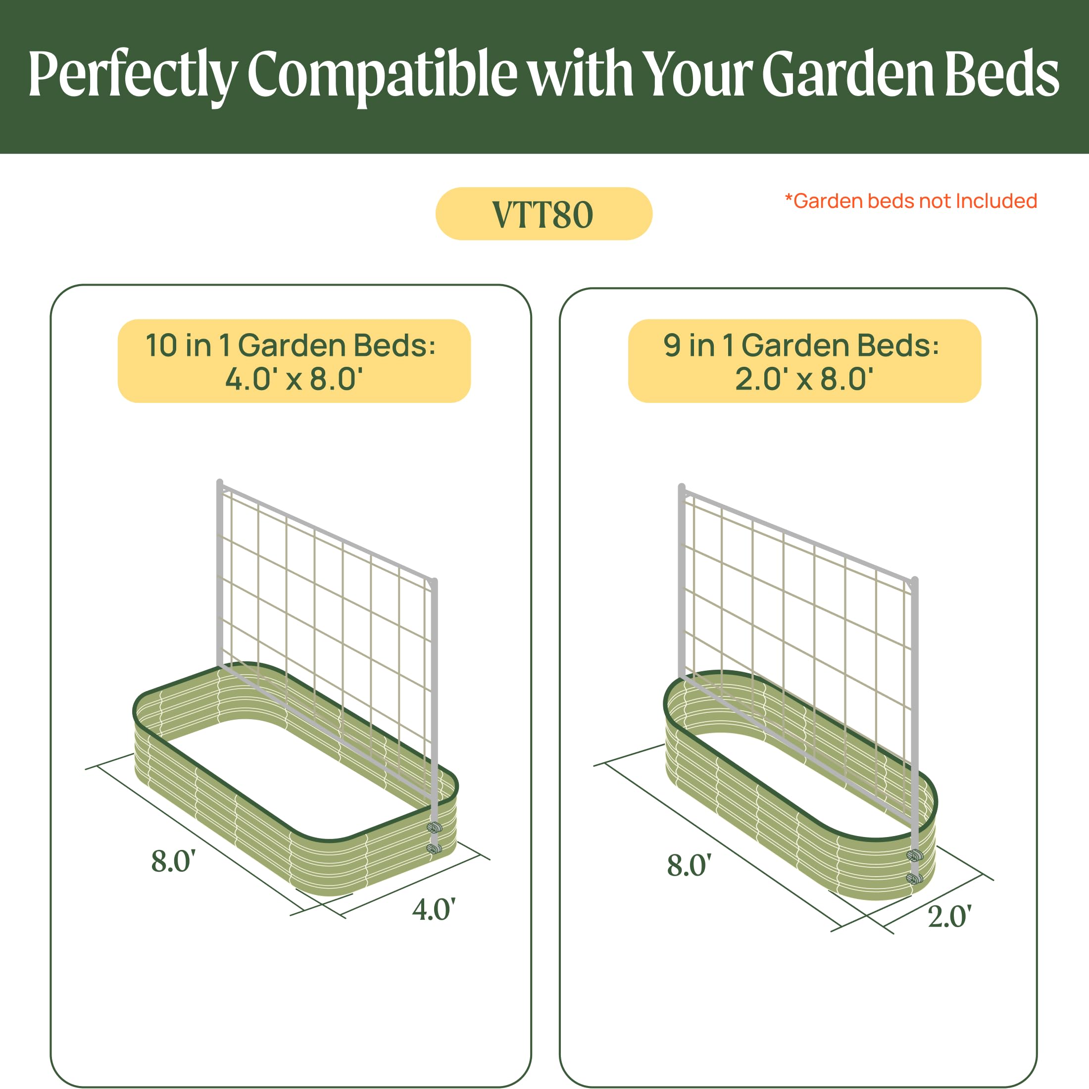 VegoGarden raised-bed metal frame securely mounts to bed borders for climbing plants.