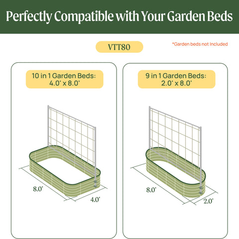 VegoGarden raised-bed metal frame securely mounts to bed borders for climbing plants.