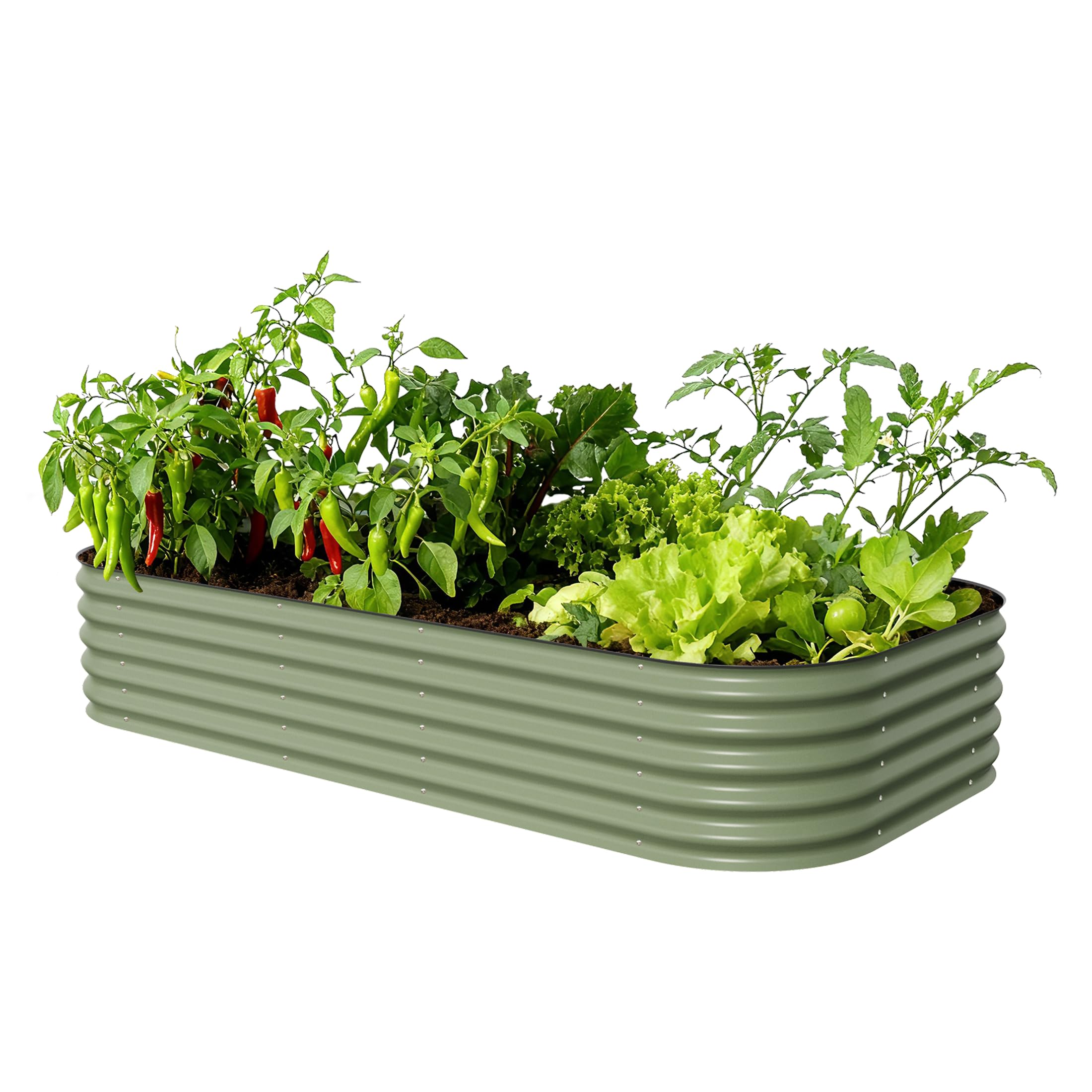 Vego garden olive-green raised bed, 17-inch depth, ready for productive planting.