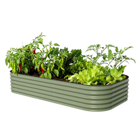 Vego garden olive-green raised bed, 17-inch depth, ready for productive planting.