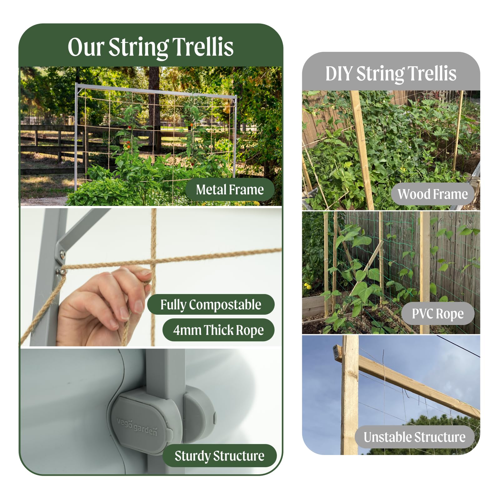 VegoGarden vertical-horizontal rings offer flexible support for multiple training methods.