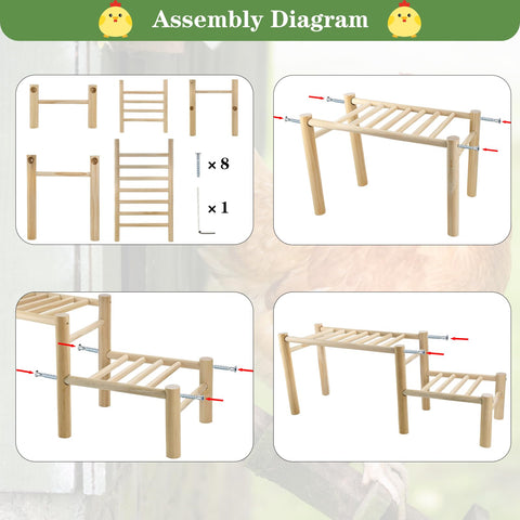 Vehomy chicken perch with hex screws and wrench for assembly.