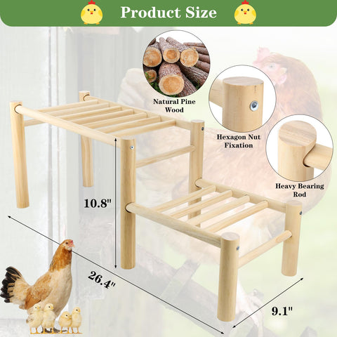 Vehomy solid pine wood chicken perch showing natural material.