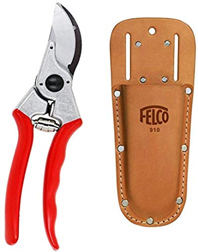 VEIOK Felco 2 bypass pruner and leather holster for efficient pruning on the go.
