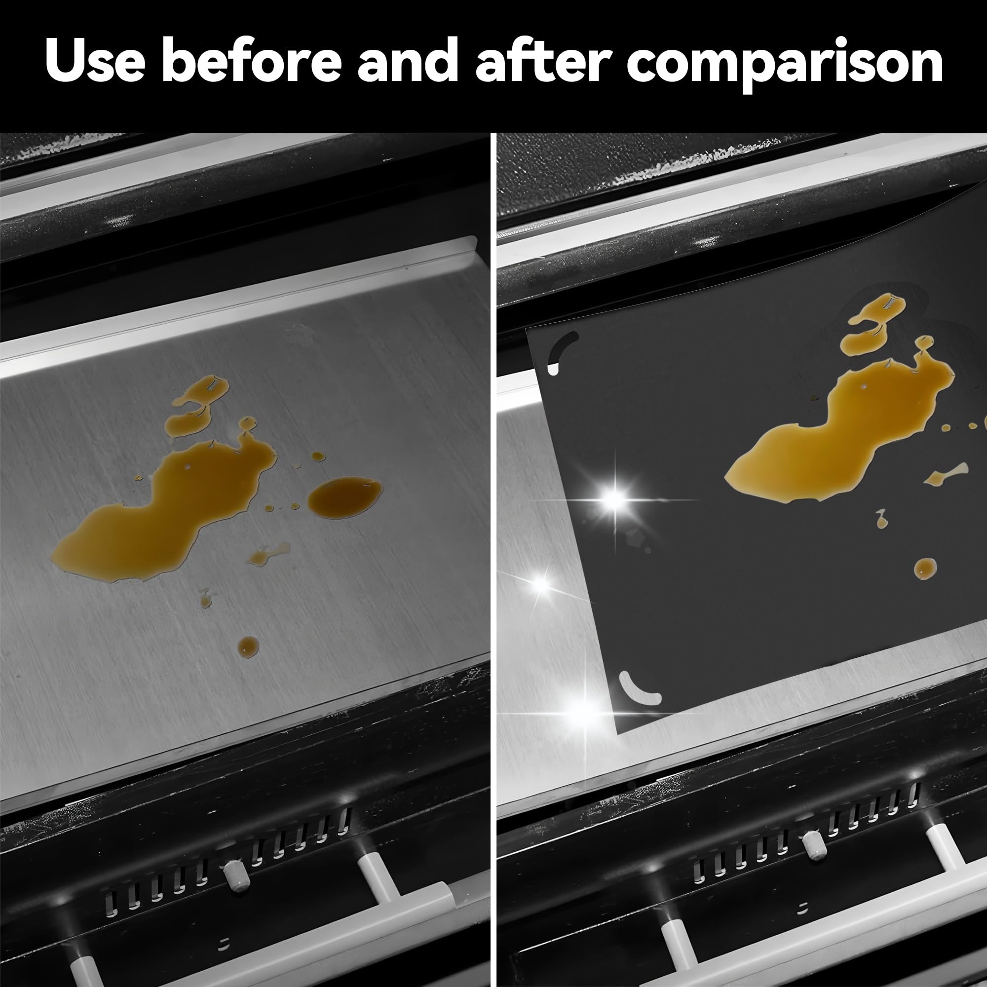 Vekclit non-stick liner makes grease cleanup quick and simple.