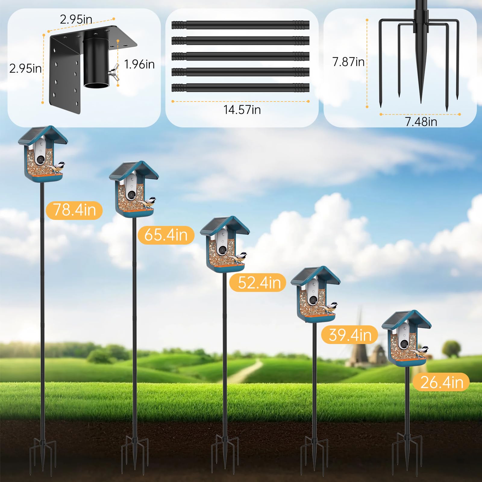 Vekniqo four-segment pole sections for easy height adjustment.
