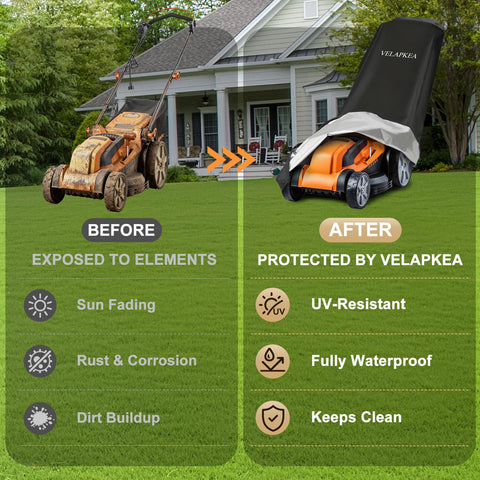 VELAPKEA push lawn mower cover includes a storage bag for easy folding.