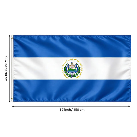 VELIFFCO El Salvador flag with brass grommets ready for flagpole mounting.