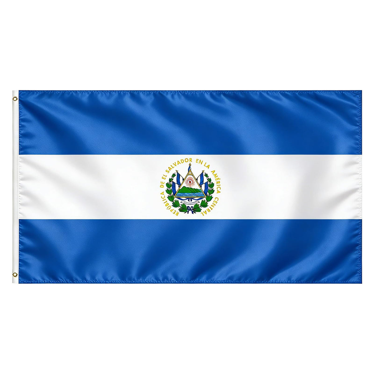 VELIFFCO El Salvador flag 3x5 with brass grommets for outdoor decor.
