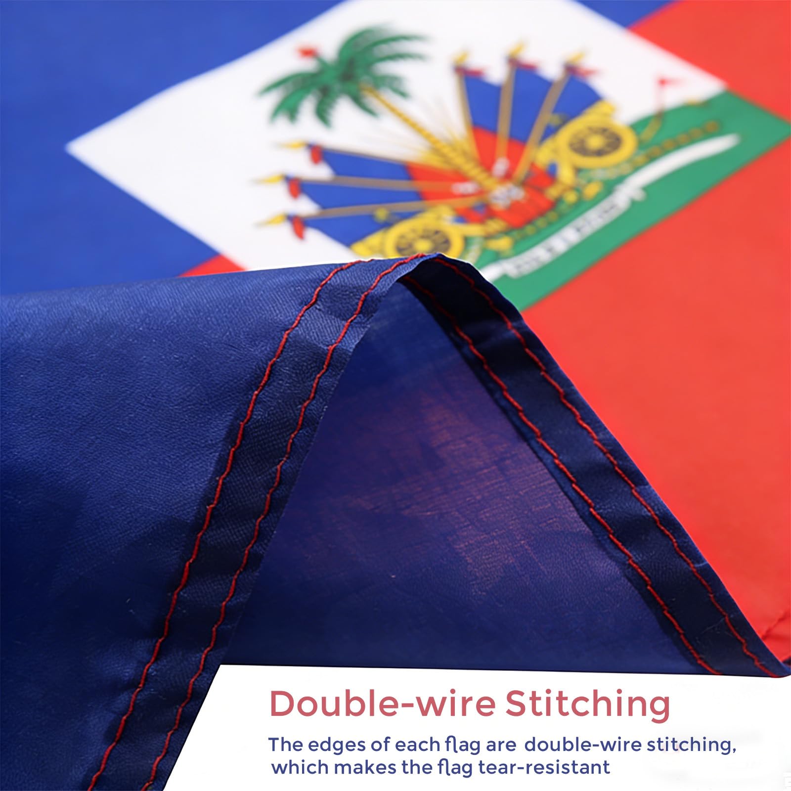 VELIFFCO Haiti flag polyester fabric minimizes wrinkles for clean displays.