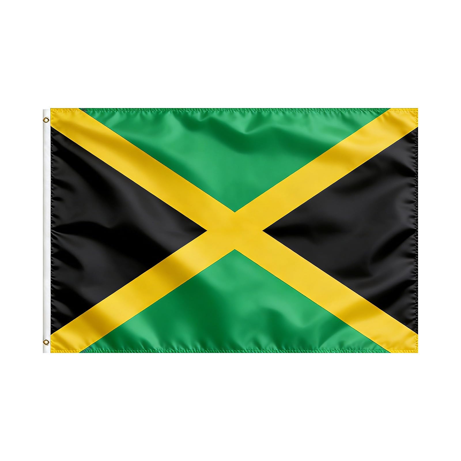 VELIFFCO Jamaica flag on a pole with brass grommets for durable outdoor display.