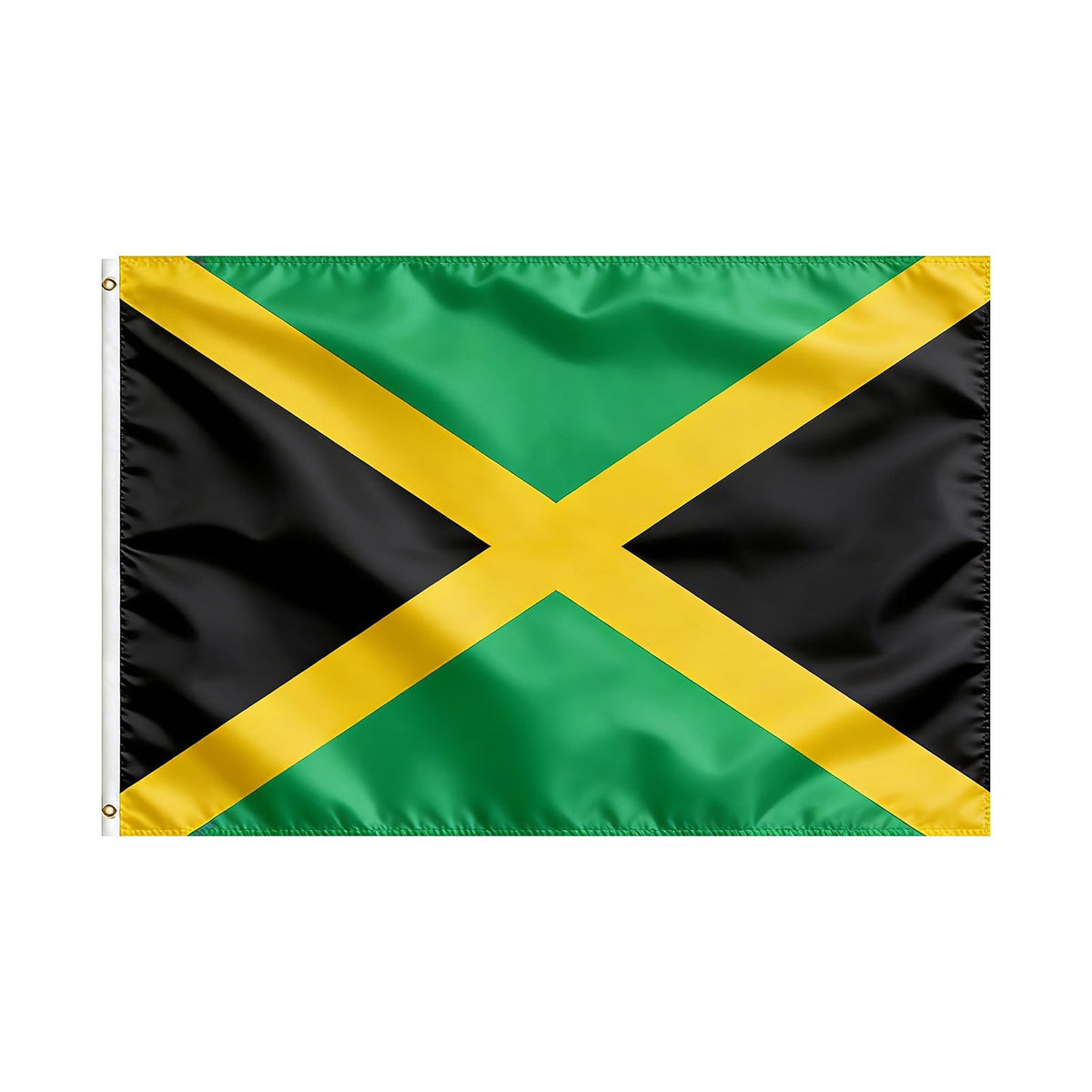 VELIFFCO Jamaica flag on a pole with brass grommets for durable outdoor display.