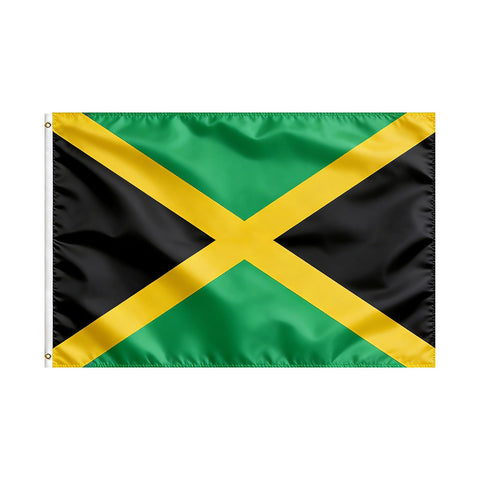 VELIFFCO Jamaica flag on a pole with brass grommets for durable outdoor display.