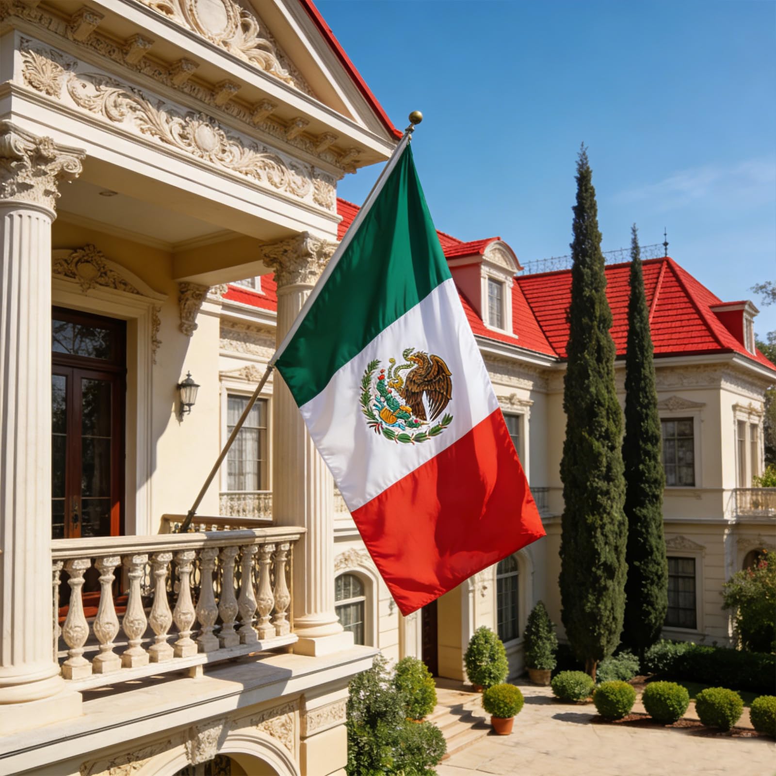 VELIFFCO Mexican flag standard 3x5ft size fits most flagpoles.