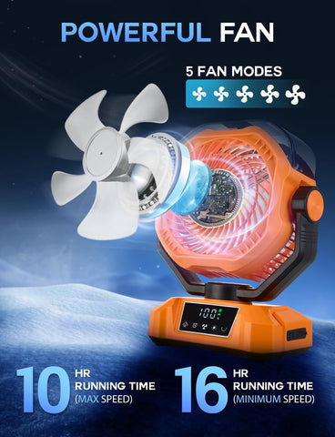 Vellrive misting fan with 3 levels of lighting for tent visibility.