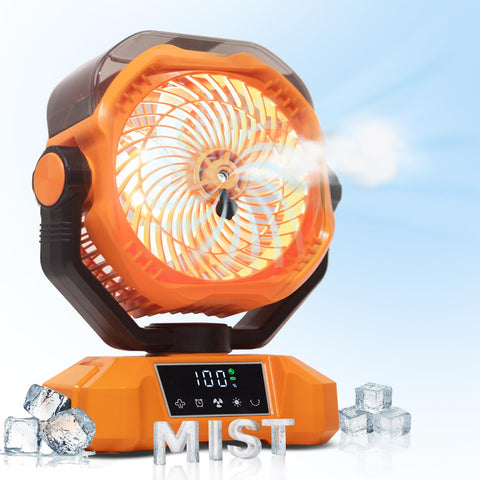 Vellrive portable misting fan in an outdoor setup delivering refreshing air on the patio.