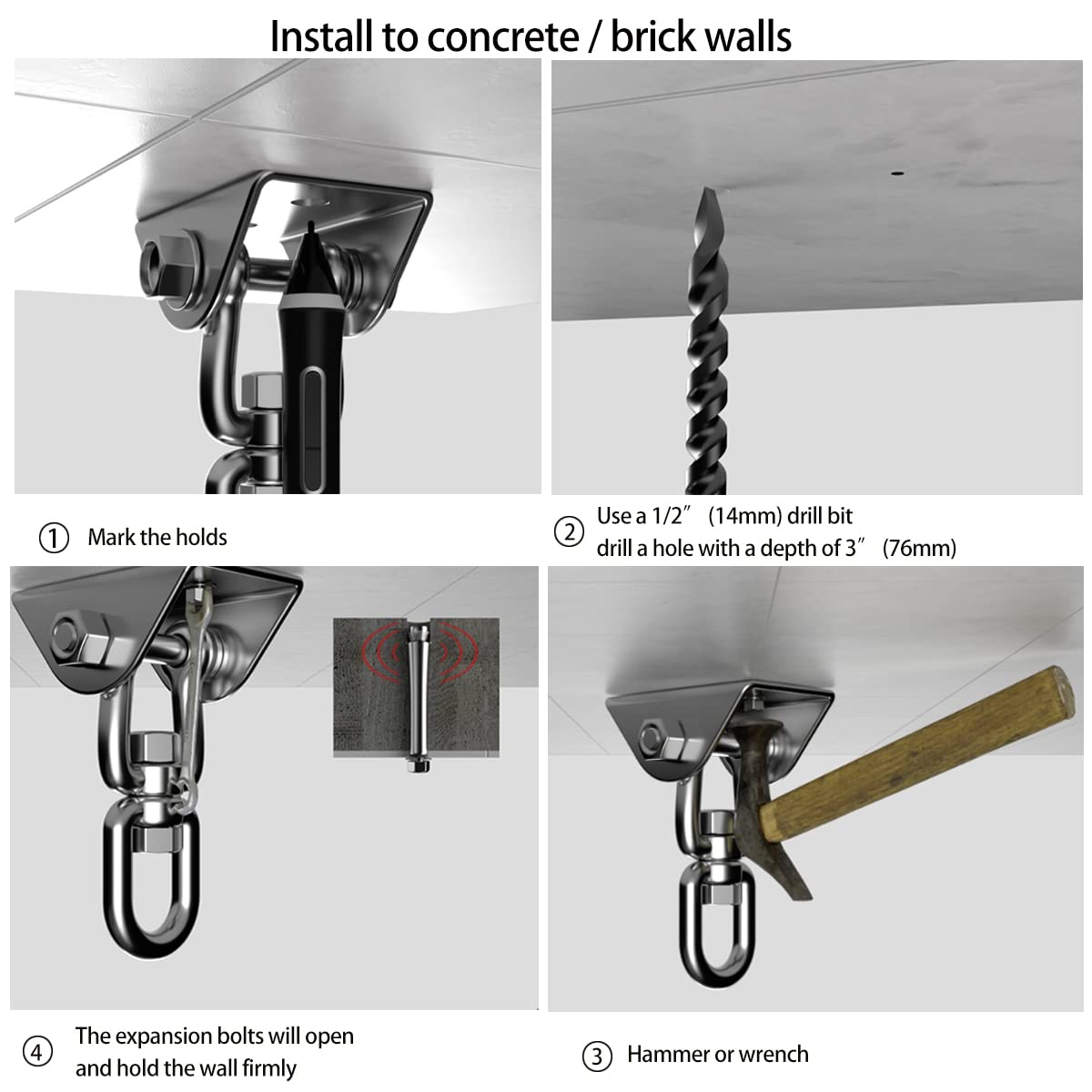 Velomill kit supports hammocks, chairs, beds, and swings in various setups.
