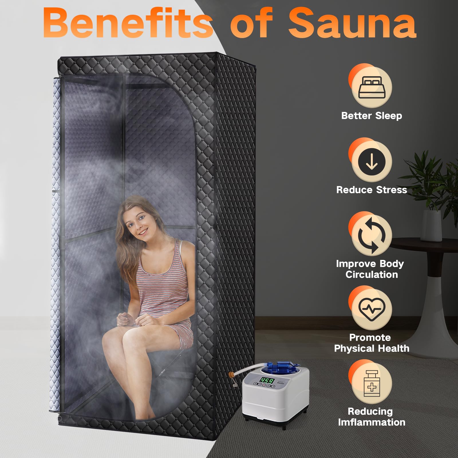 Veloqore portable sauna folded storage image emphasizing compact portability for multi-room use.