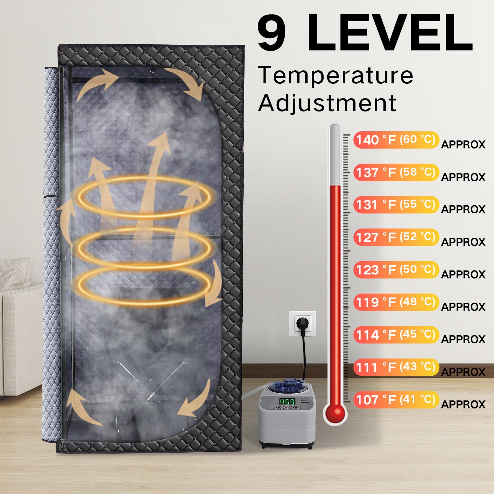 Veloqore portable sauna layout shows generous dimensions ideal for comfortable stretching.
