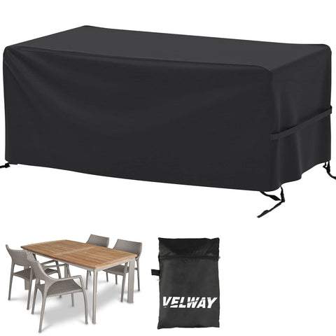 Velway patio cover with windproof buckles protects rectangular outdoor furniture.