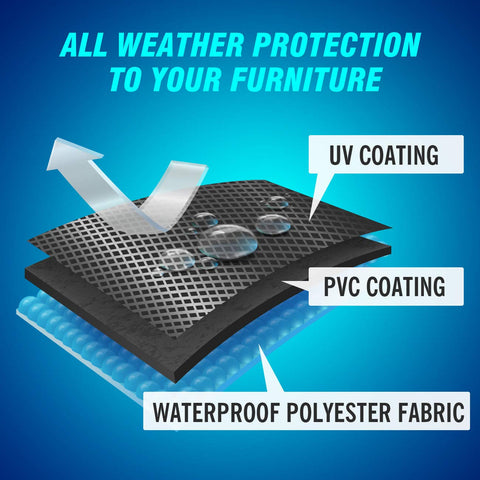 Velway cover protects against leaves and snow on a patio.