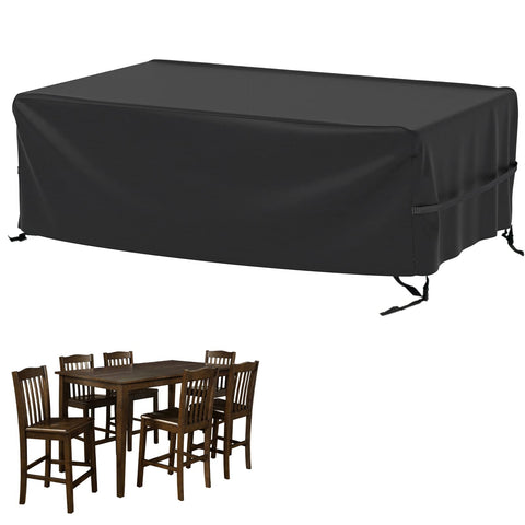 Velway patio table cover with windproof buckles keeps furniture secure on windy days.