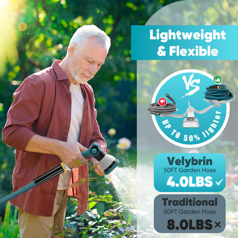 Velybrin durable woven outer layer shields hose from wear.