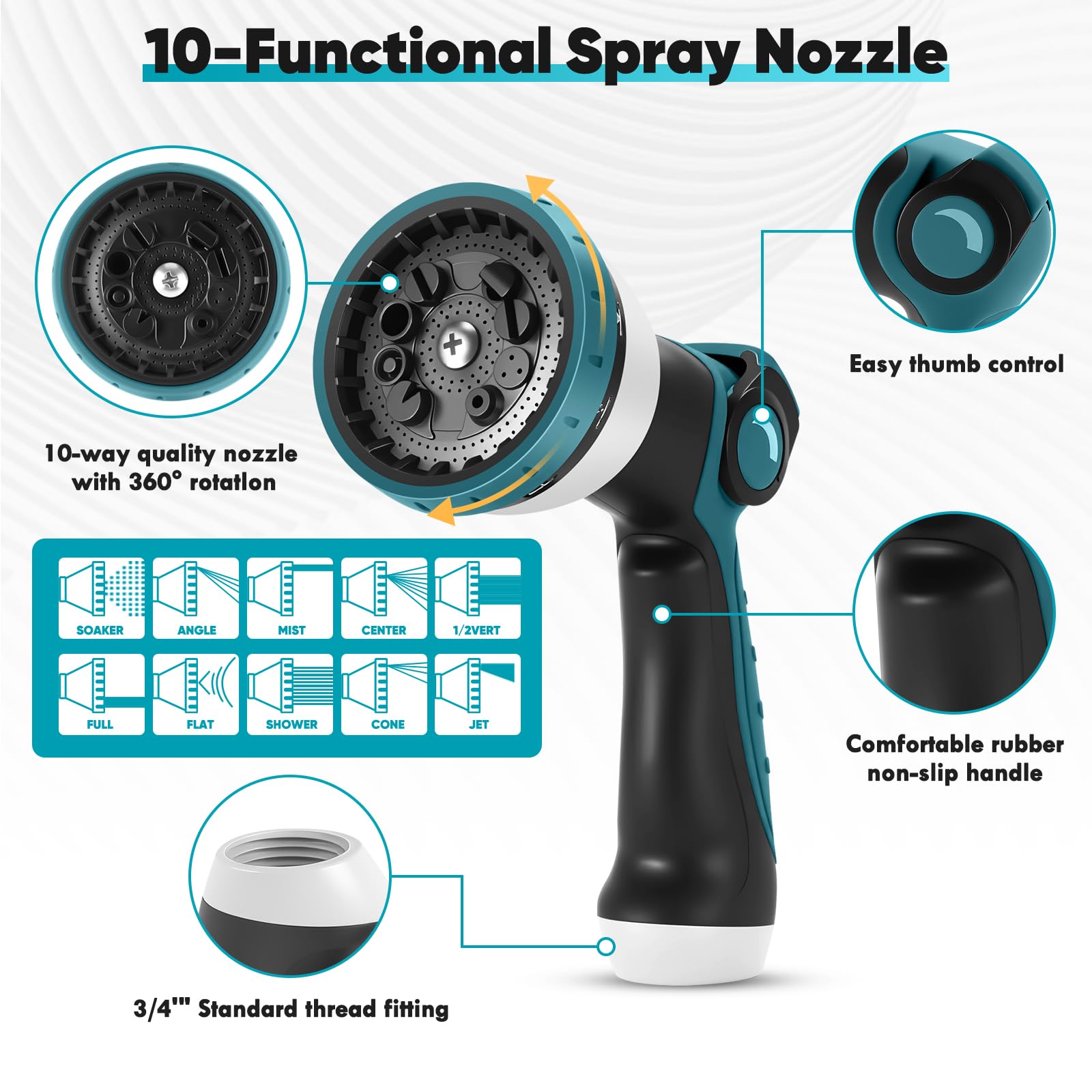 Velybrin eight-pattern spray nozzle covers watering and cleaning tasks.
