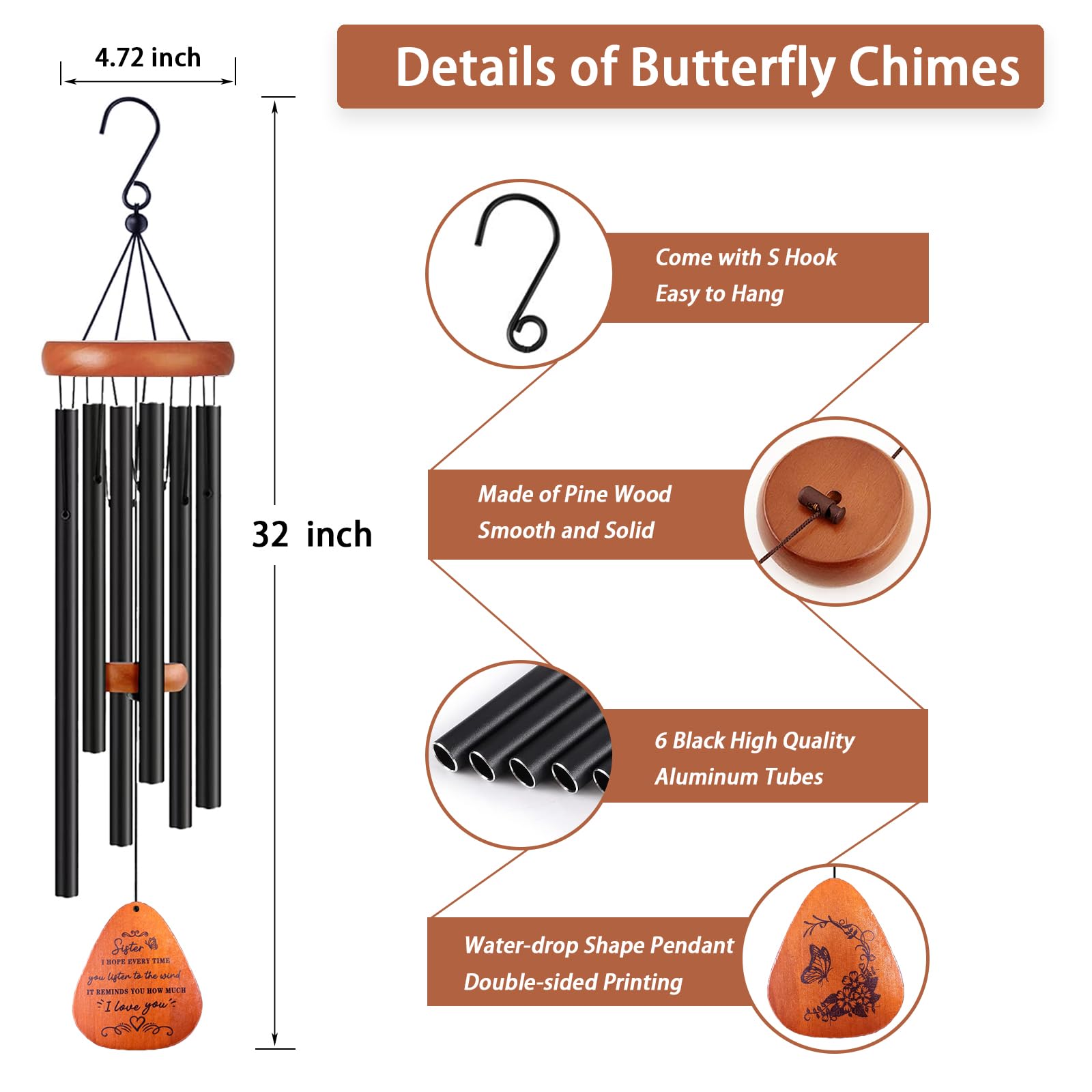 VENBEEL butterfly pattern chime sparks relaxation in garden spaces