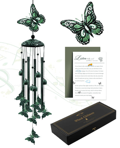 VENBEEL butterfly wind chime 33in outdoors enhances garden ambience with green finish.