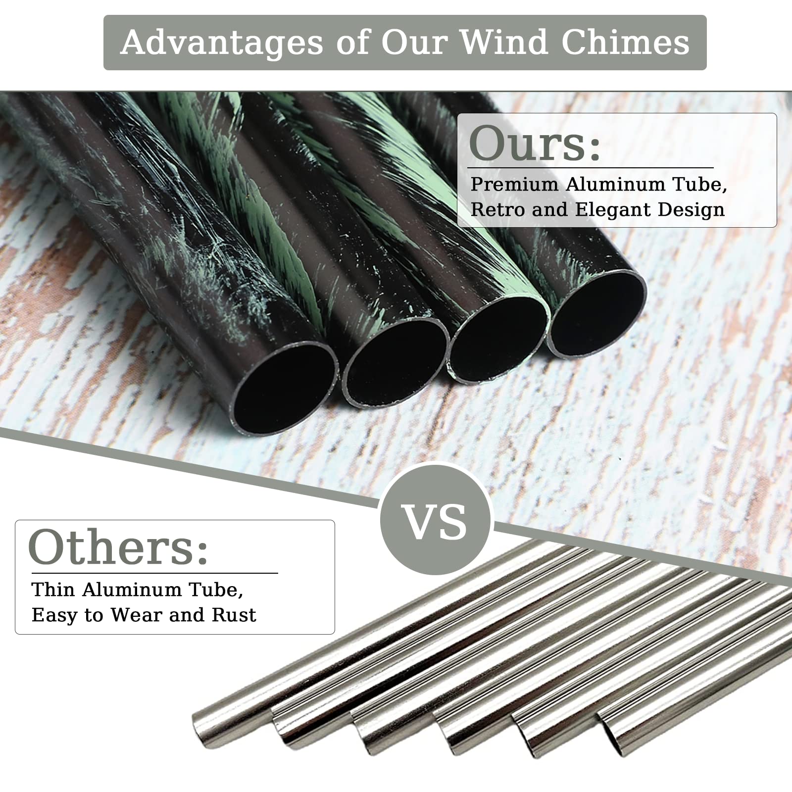 VENBEEL butterfly wind chime aluminum tubes detail highlights rustproof, long-lasting resonance.
