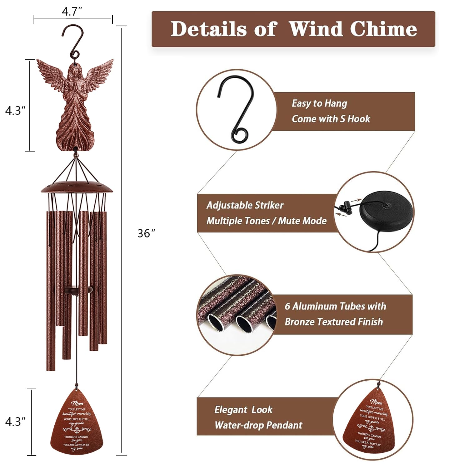 VENBEEL Mom Memorial Wind Chimes include a condolence card for personal messages.