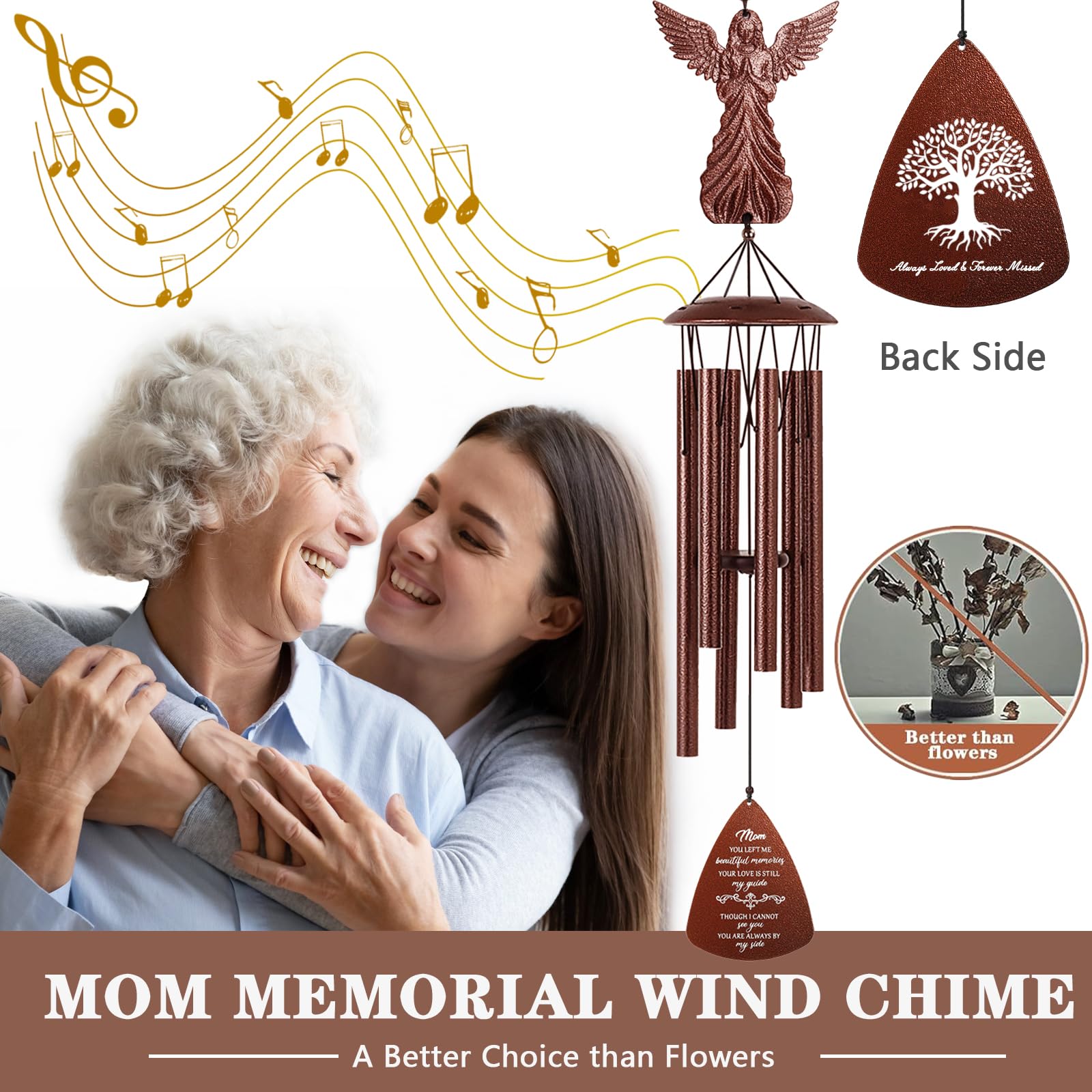 VENBEEL Mom Memorial Wind Chimes with durable tubes endure weather while preserving soothing tones.